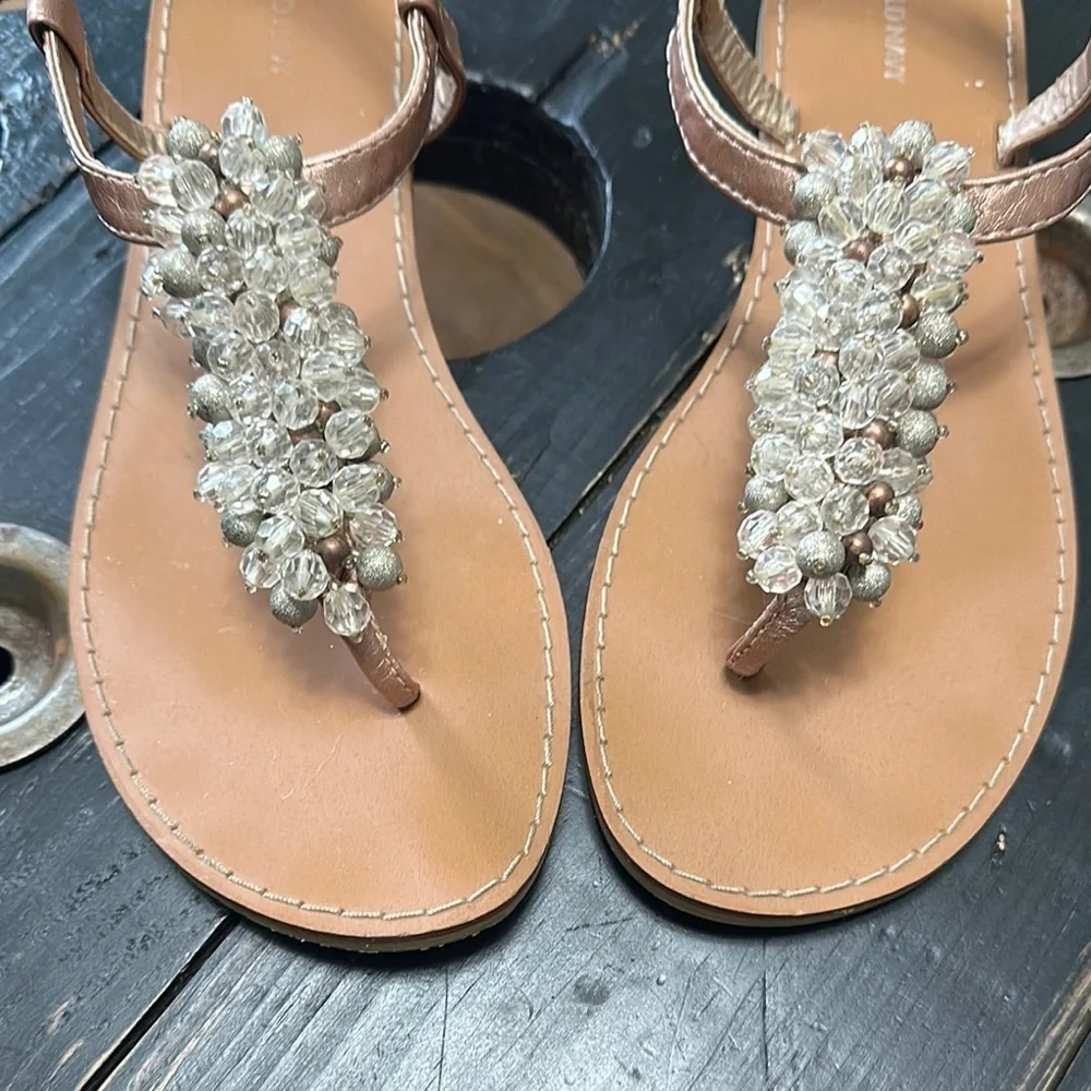 OLD NAVY Elegant Crystal Embellished Rose Gold Faux Leather T-Strap Sandals